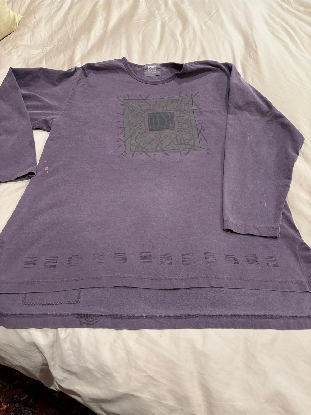 Blue Fish Lavender Crewneck Top with Hand Painted Graphic